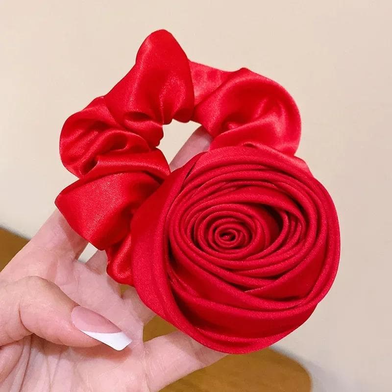 Rose Flower Elastic Hair Band for Women Girls Korean Hair Rope Ties Flower Scrunchie Ponytail Holder Hair Accessories Gift red