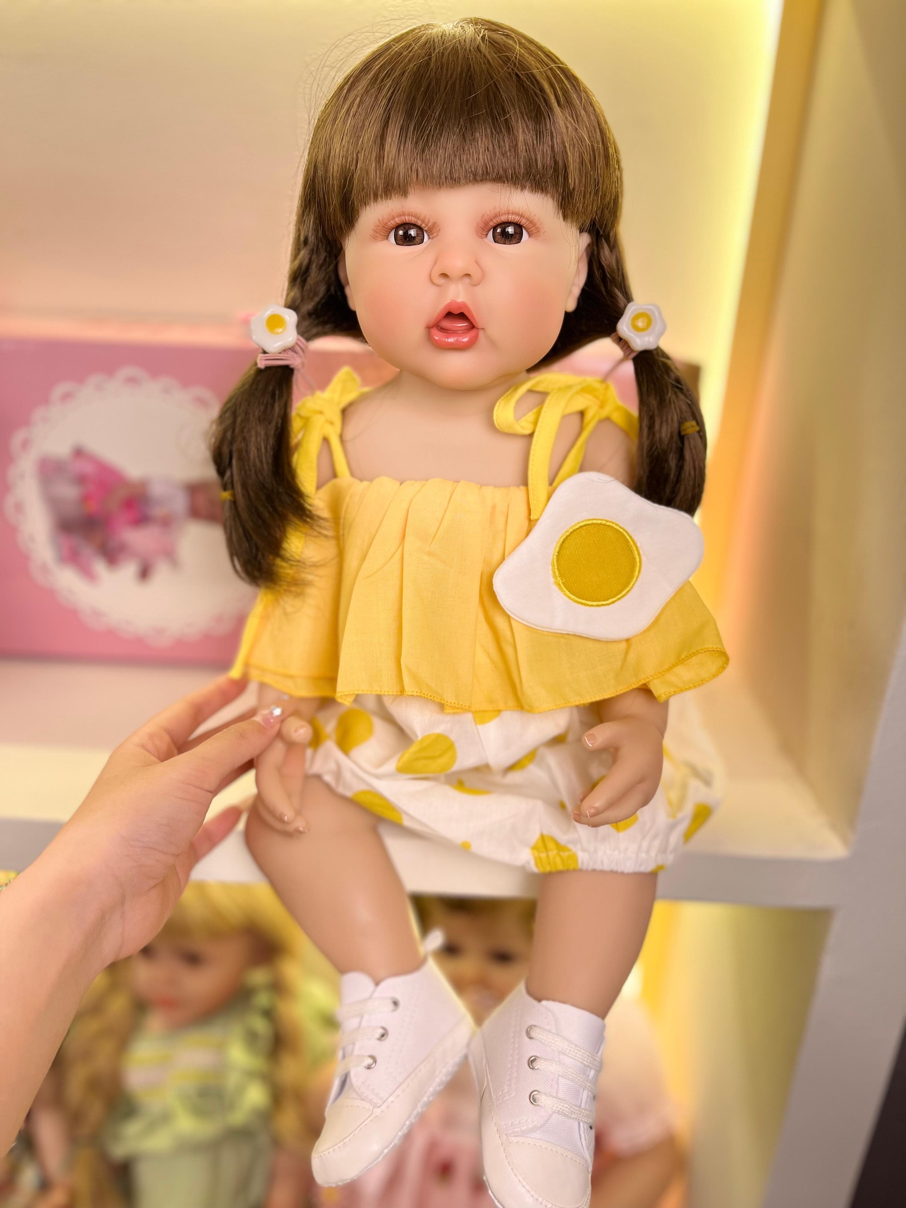 Realistic 55 CM 22 Inch Soft Silicone Reborn Baby Long Hair Girl Doll Toy Lifelike Princess Toddler Bebe Birthday Gift