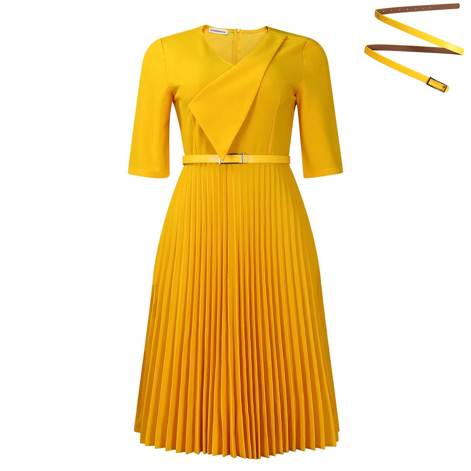 Women's 2025 Summer Fashion V-neck Solid Color Plus Size Pleated Dress XL