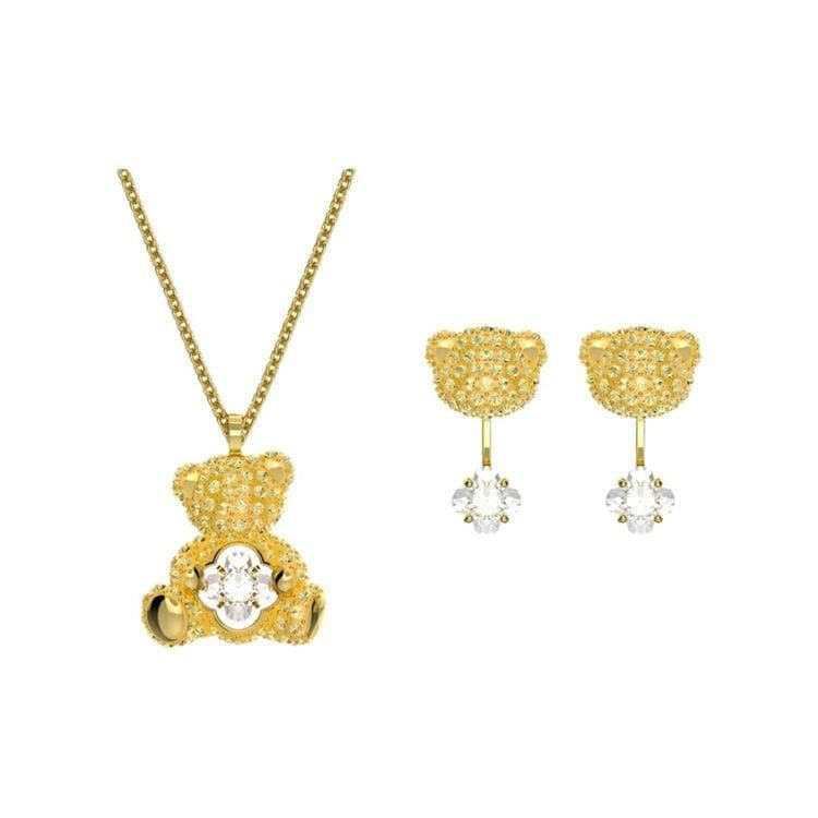 Swarovski Teddy Lucky Bear Earring Set Crystal Cubic Zirconia Necklace Women jewelry 5643798 Box+Shopping Bag (Random Color)