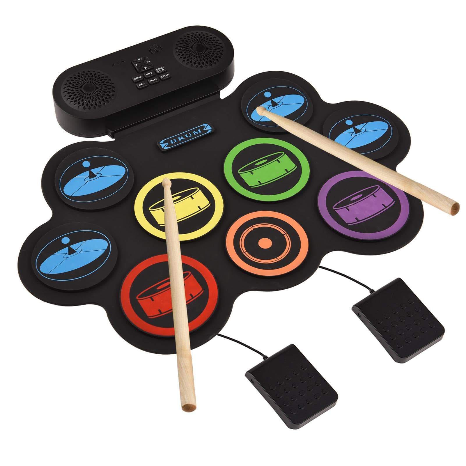 Electronic Drum Set Hand Roll Drum Set 9 Pads Supports DTX Gaming/BT Accompaniment with Dual black