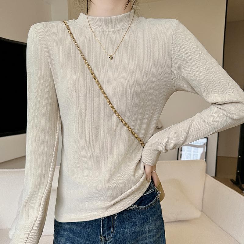 Crew neck bottoming shirt women's autumn and winter new models with high-end slim-fit t-shirt warm and foreign and thin long-sleeved top XL apricot