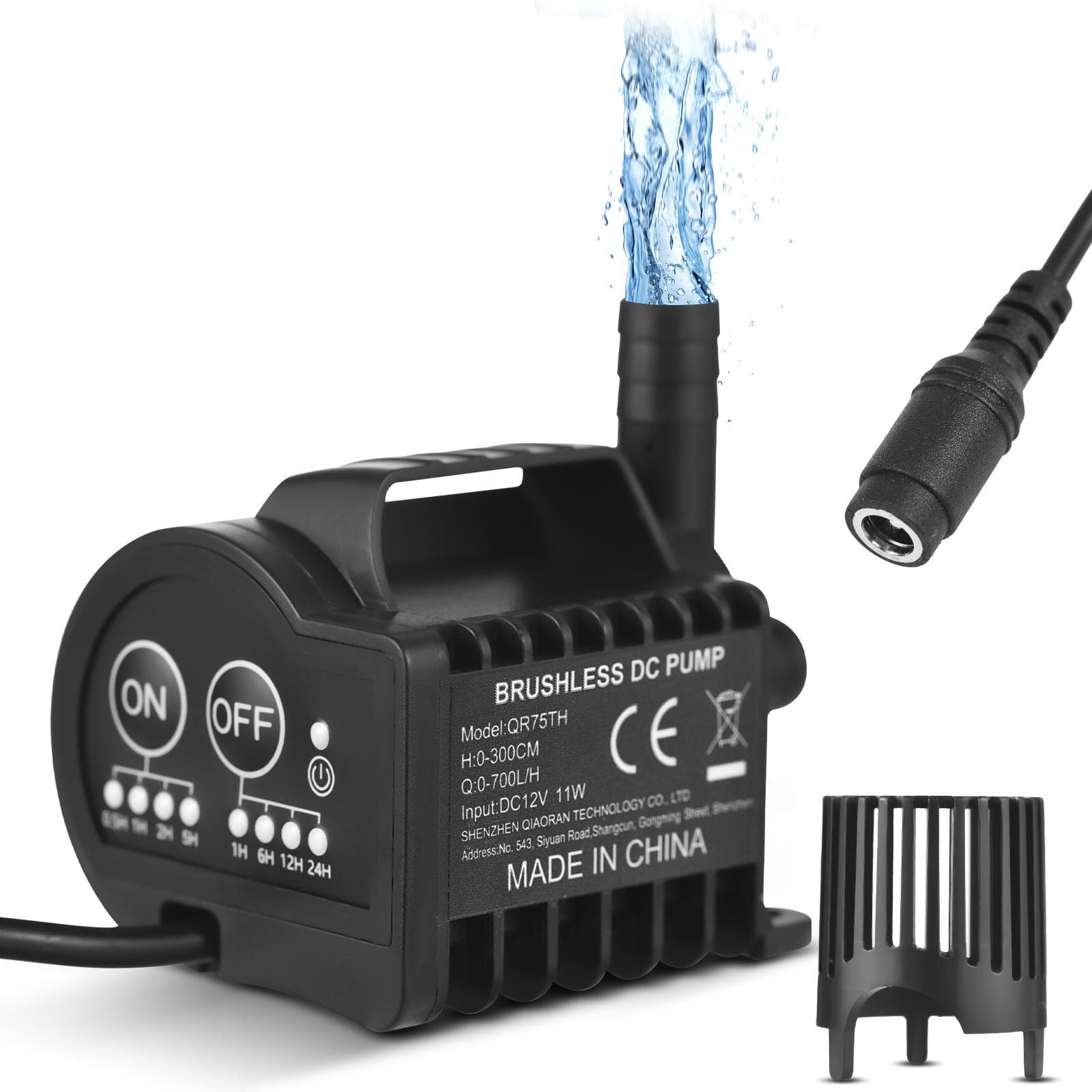 Mini 12V Water Pump with 4 Gear On/Off Timing, Acceleration and Deceleration Function, Max 700L/H QR75TH black
