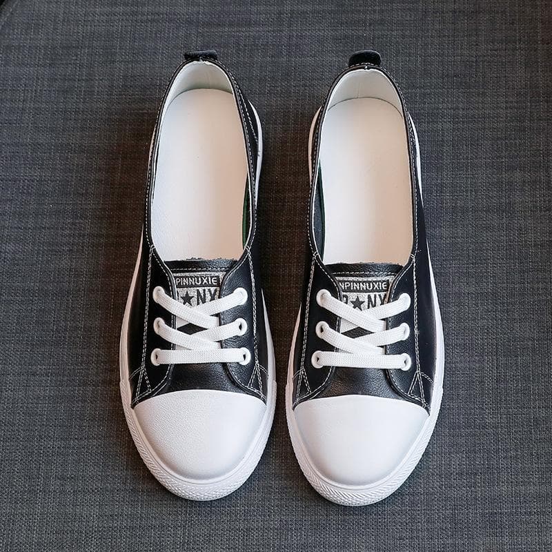 The First Layer of Cowhide Casual and Comfortable All-match Genuine Leather Small White Shoes Women Foreign Style Spring New Single Shoes Women 42 black