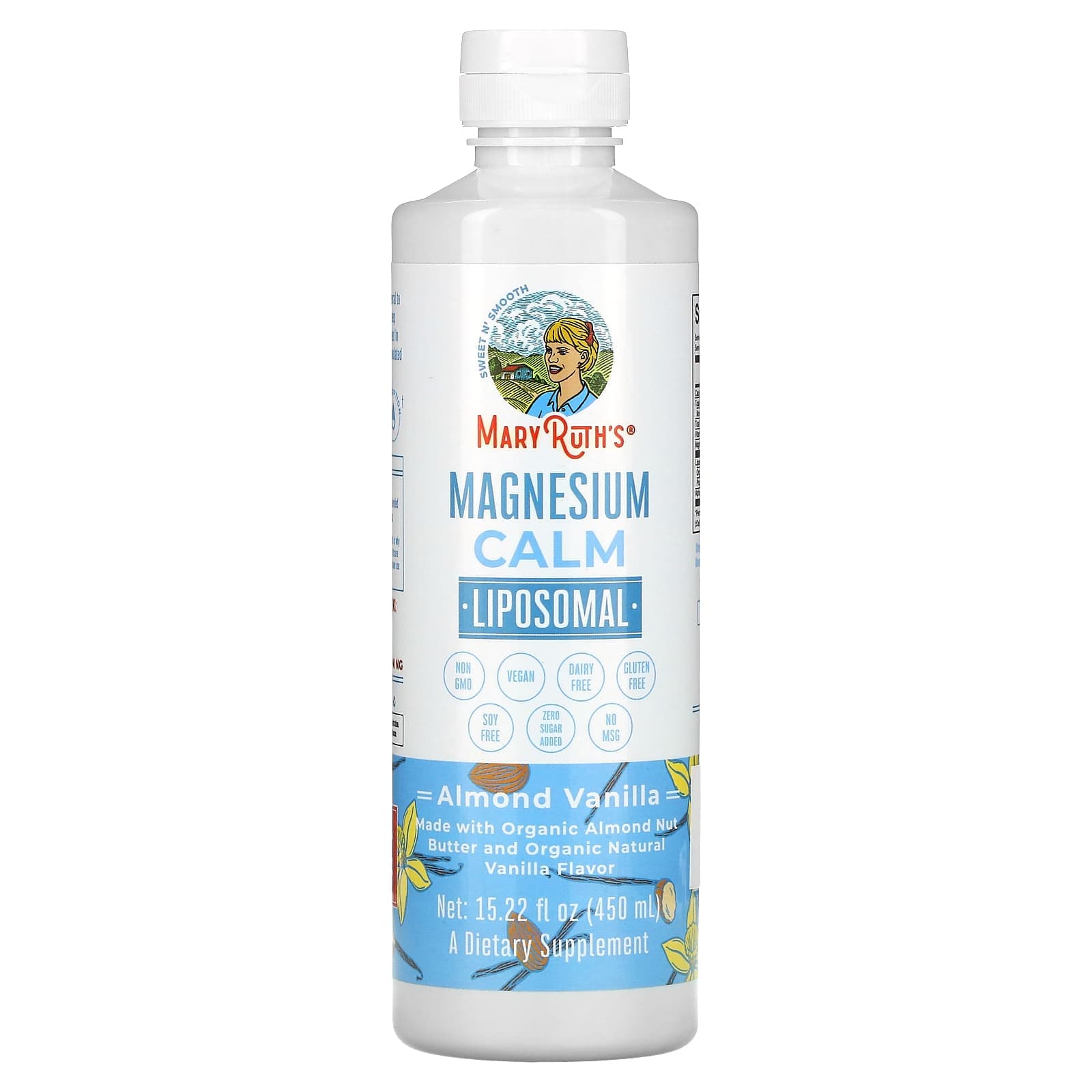 MaryRuth's, Magnesium Calm Liposomal, Almond Vanilla Flavor, 15.22 fl oz (450 ml)