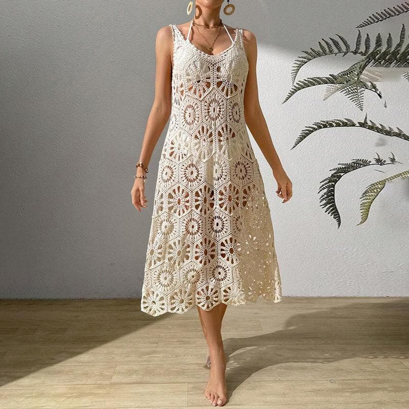 New Summer Beach Skirt Women Solid Color Sexy Crochet Beach Bikini Swimsuit Women's Dress One size