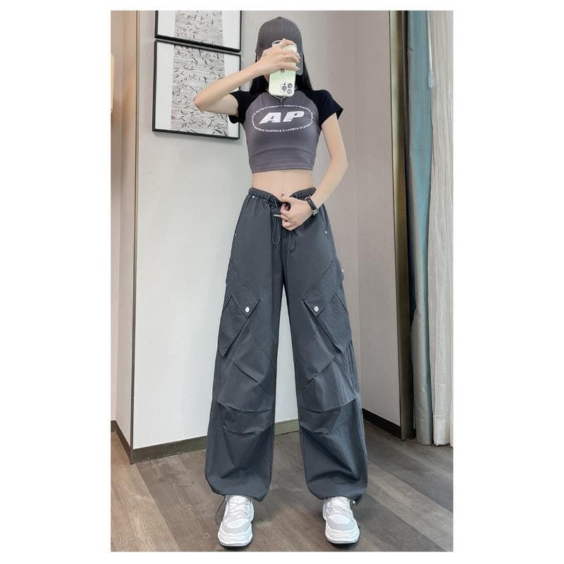 Summer Thin High Waist Tied Feet Wide Legs Two Wear Harlan Sweatpants 2XL