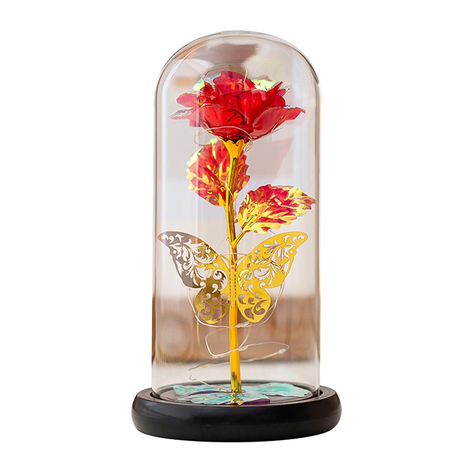 Glass Rose Flower LED Colorful Light Rose in Glass Forever Rose Flower Present for Women Mother s red