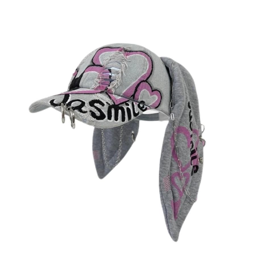 Korean Fashion y2k Baseball Cap For Punk Ripped Retro Denim Jeans Graffiti Cool Long Rabbit Ear Street Hip Hop Sun Hats Visors 58