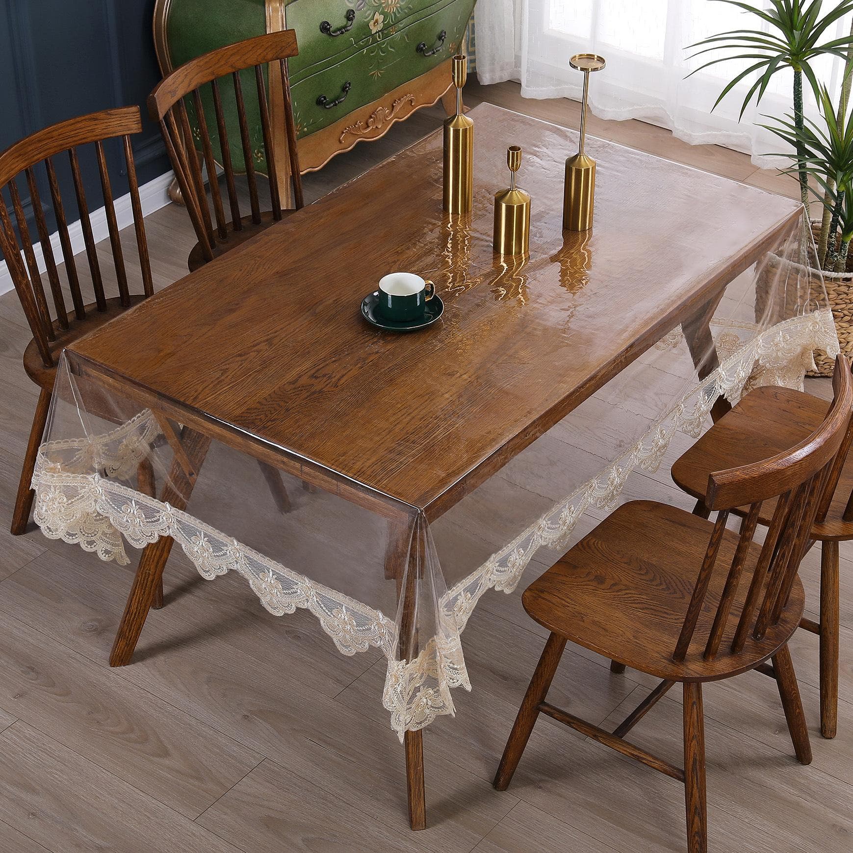 Transparent PVC Tablecloth Waterproof and Oil Resistant Lace Coffee Table Mat Anti Slip and Wash Free Soft Glass Tablecloth 85x85cm