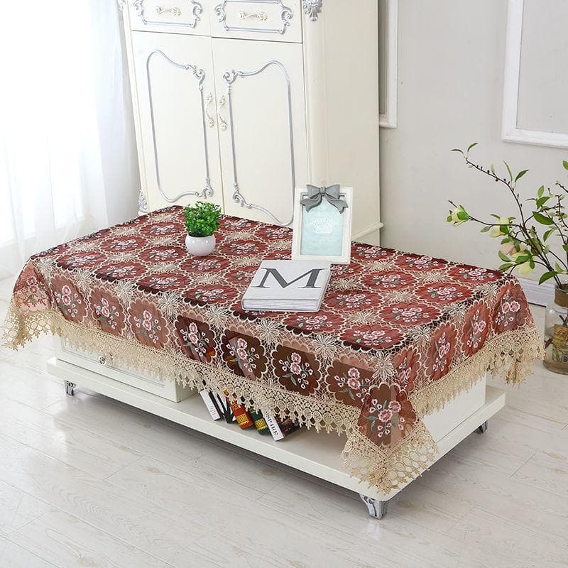 Lace Rose Printed Tablecloth Pastoral Embroidery Hollow Table Cover Wedding Party Kitchen Hemming Clear Dining-Table Cloths 60x60cm 1pcs