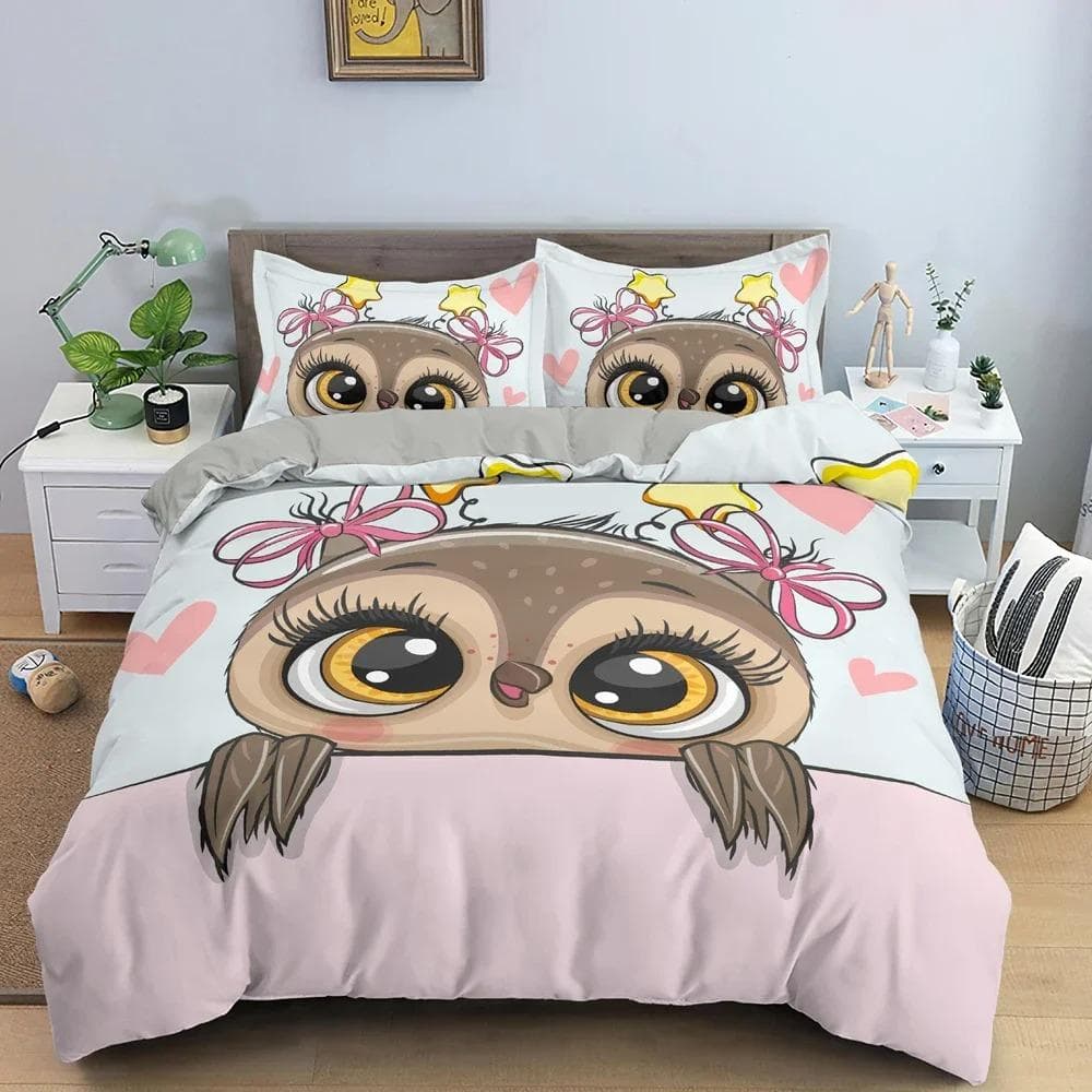 Cartoon Owl Bedding Set Boys Girls Twin Queen Size Duvet Cover Pillowcase Bed Kids Adult Fashion Home Textileextile bedding Set 70x133cm 2pcs