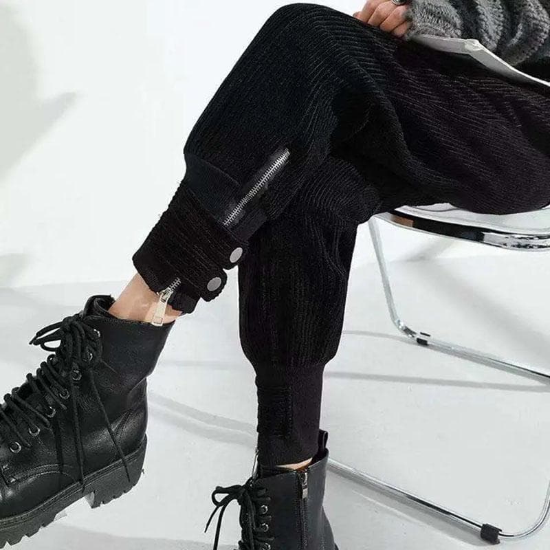 Women's Overalls Black High-waisted Corduroy Tight Casual Fashion Haren Radish Pants Loose Spring and Autumn S black