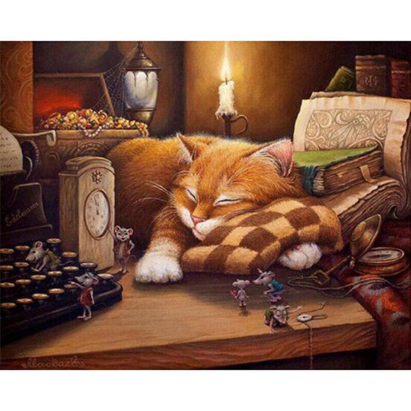 Diamond Embroidery Sleeping Cat Diamond Painting Animals Full Diamond Mosaic Pictures of Rhinestones 20X30CM