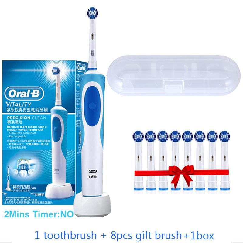 Oral B Dual Clean Electric Toothbrush Rotation Vibration Type Rechargeable Oral B Tooth Brush with 8 Brush Heads + Storage Box