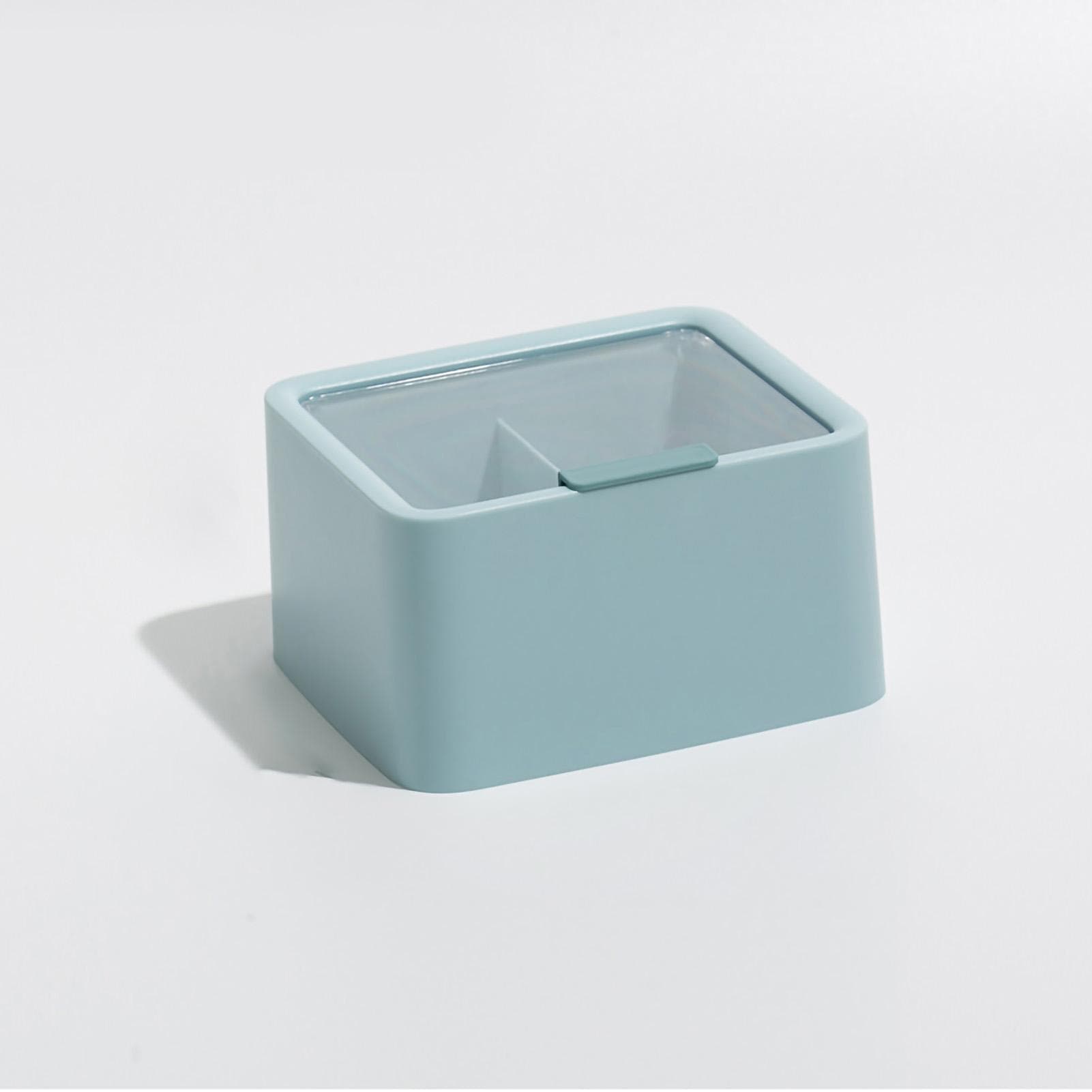 Lipstick Storage Box Large Capacity Double Layer Grid Design Transparent Storage Box with Lid for blue