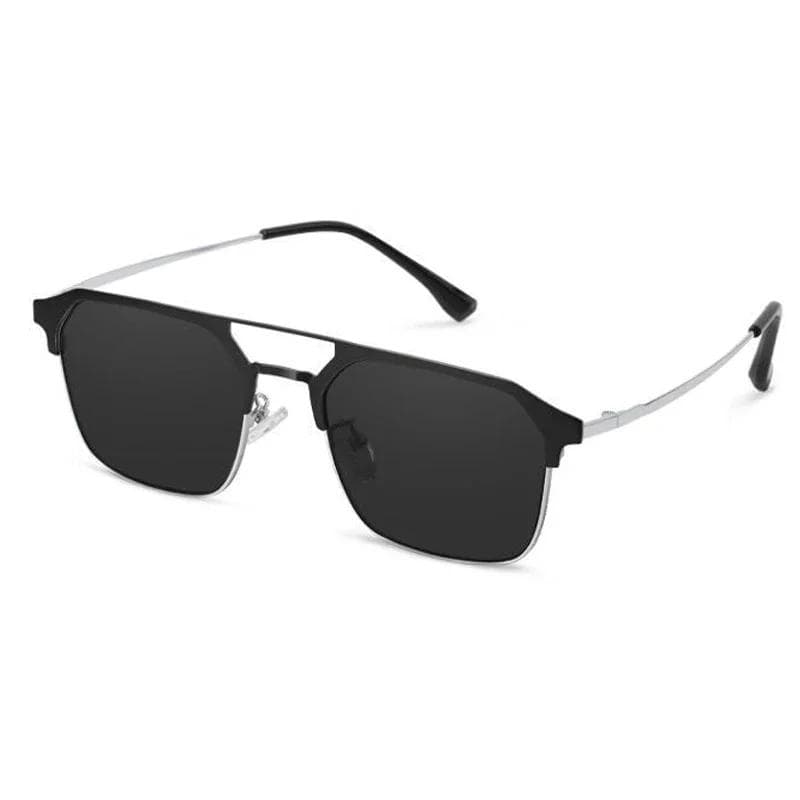 Trendy Men Half Frame Myopia Sunglasses Korean Style Double Beam Metal Glasses Anti UV Driving -4.0