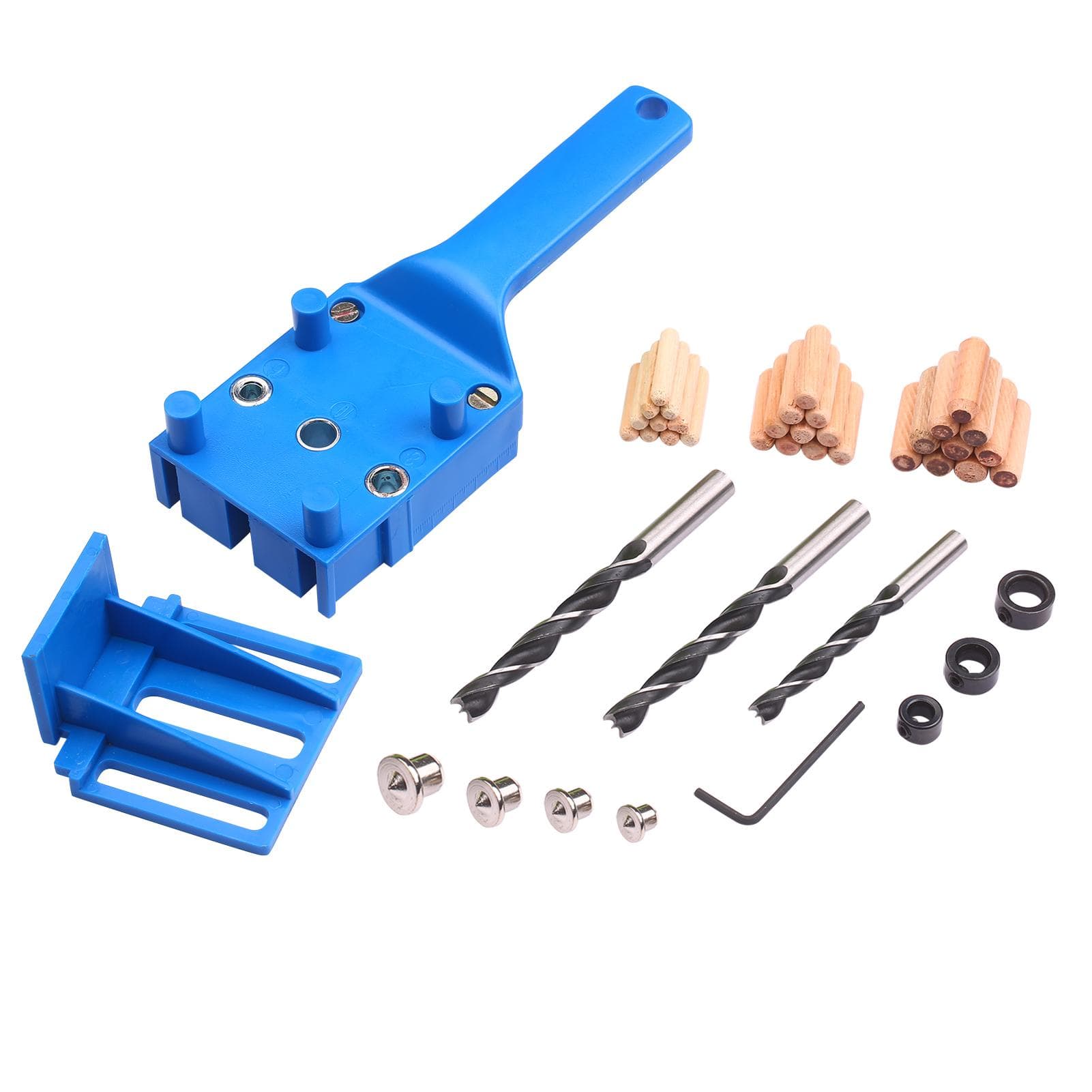 41pcs Quick Wood Doweling Jig Set Handheld Pocket Hole Jig Fit 6/8/10mm Drill Bits Straight Hole 41pcs Set blue