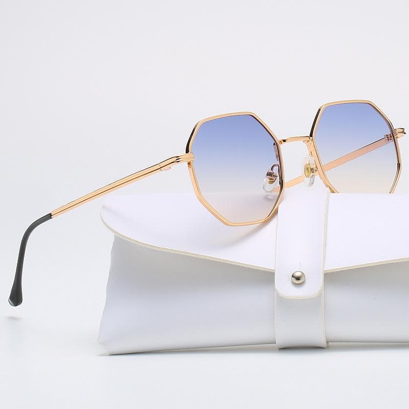 Trendy Small Octagon Womens Sunglasses Designer Metal Square Polygon Vintage Shades UV400 Fashion Sun Glasses UV4