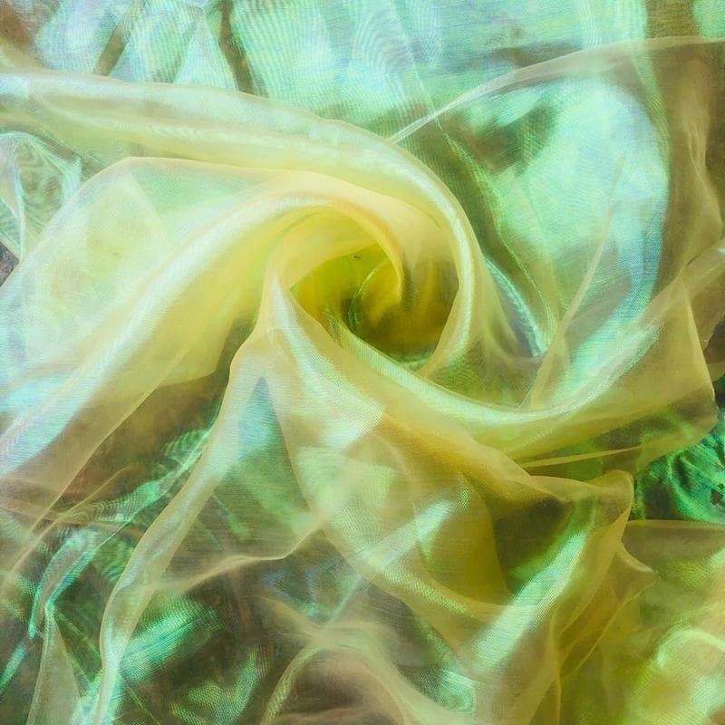 Colorful Fluorescent Yarn Silk Chiffon Laser Tulle Fabric Organza Glass Yarn Sewing Mesh Cloth yellow