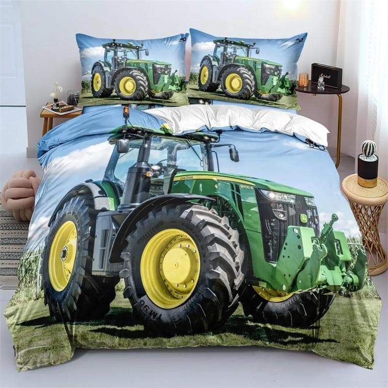 3D Printing Tractor Bedding Set Boys Tractors Duvet Cover Set with Pillowcase Home Textile Twin Full Queen King Children's Gift 210x210cm 3pcs