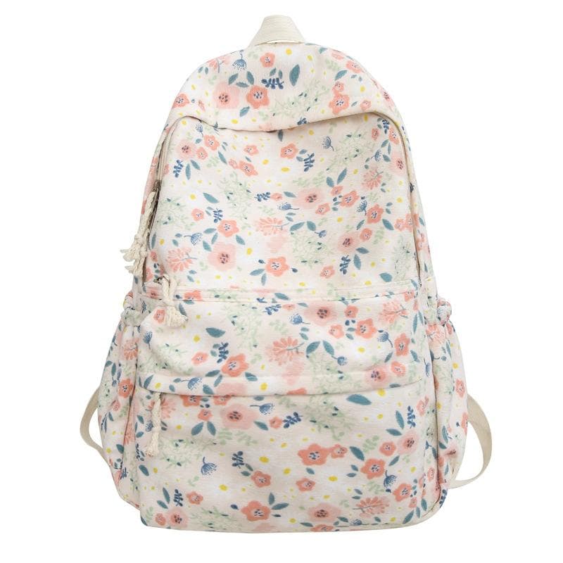 Women Backpack Floral Print Backpack Female Junior High School Student Schoolbag white