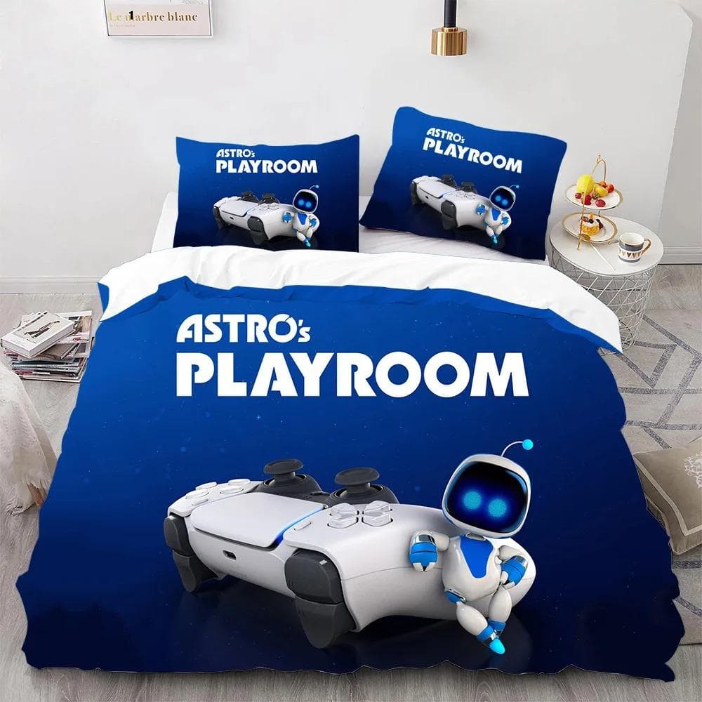 Astro Bot Cute Cartoon Bedding Set Duvet Set Single Double Bed King Size Bed Set Adult boys Bedroom Duvet Cover Pillow Case 135X200cm-2pcs
