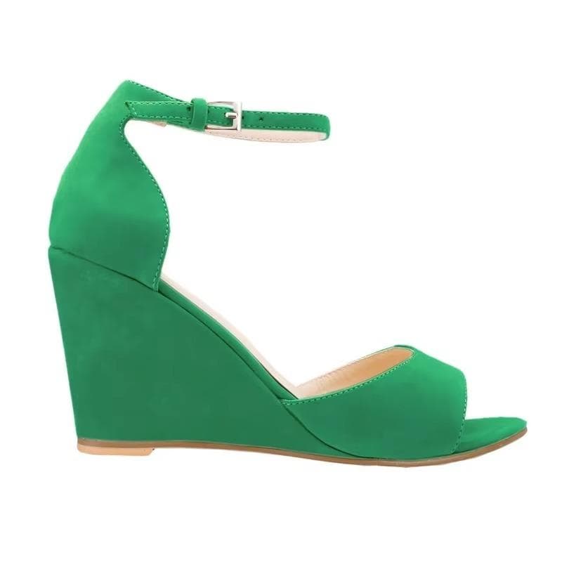 Women's 80mm Open Toe Ankle Strap Buckle Wedge High Heels Sandals Party Wedding Dress Ladies Sexy Shoes LOSLANDIFEN 40 green