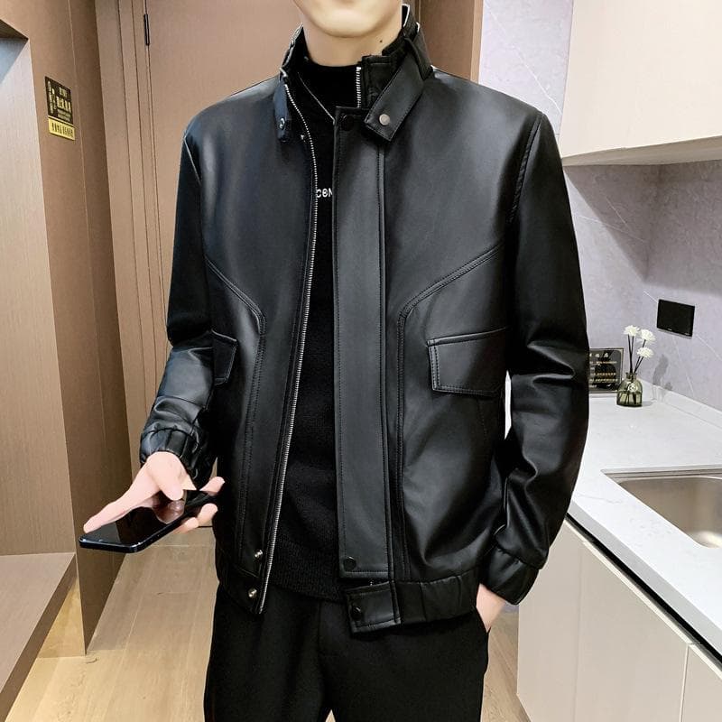 Men's Lapel Leather Jacket Autumn New Youth Versatile Jacket Windproof Casual Motorcycle Jacket 4XL