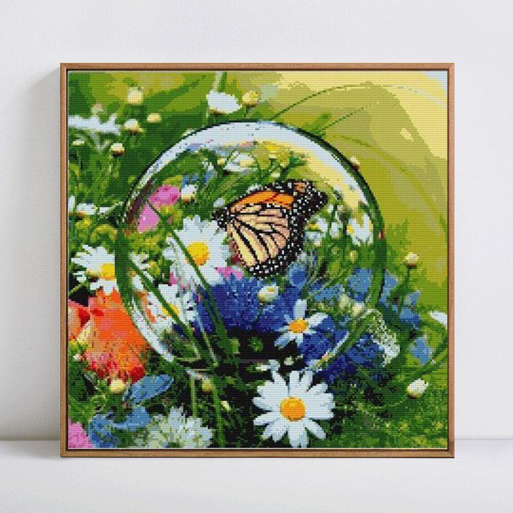 Diamond Painting Full Round Butterfly Flower Diamond Embroidery Cross Stitch 20x20CM