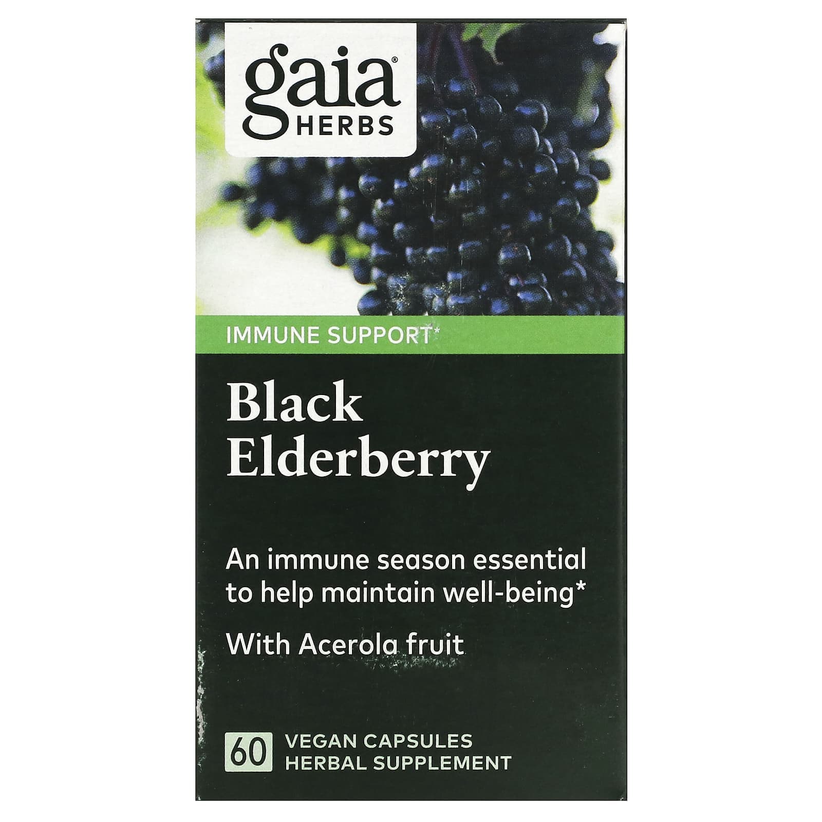 Gaia Herbs, Black Elderberry with Acerola Fruit, 60 Veggie Capsules
