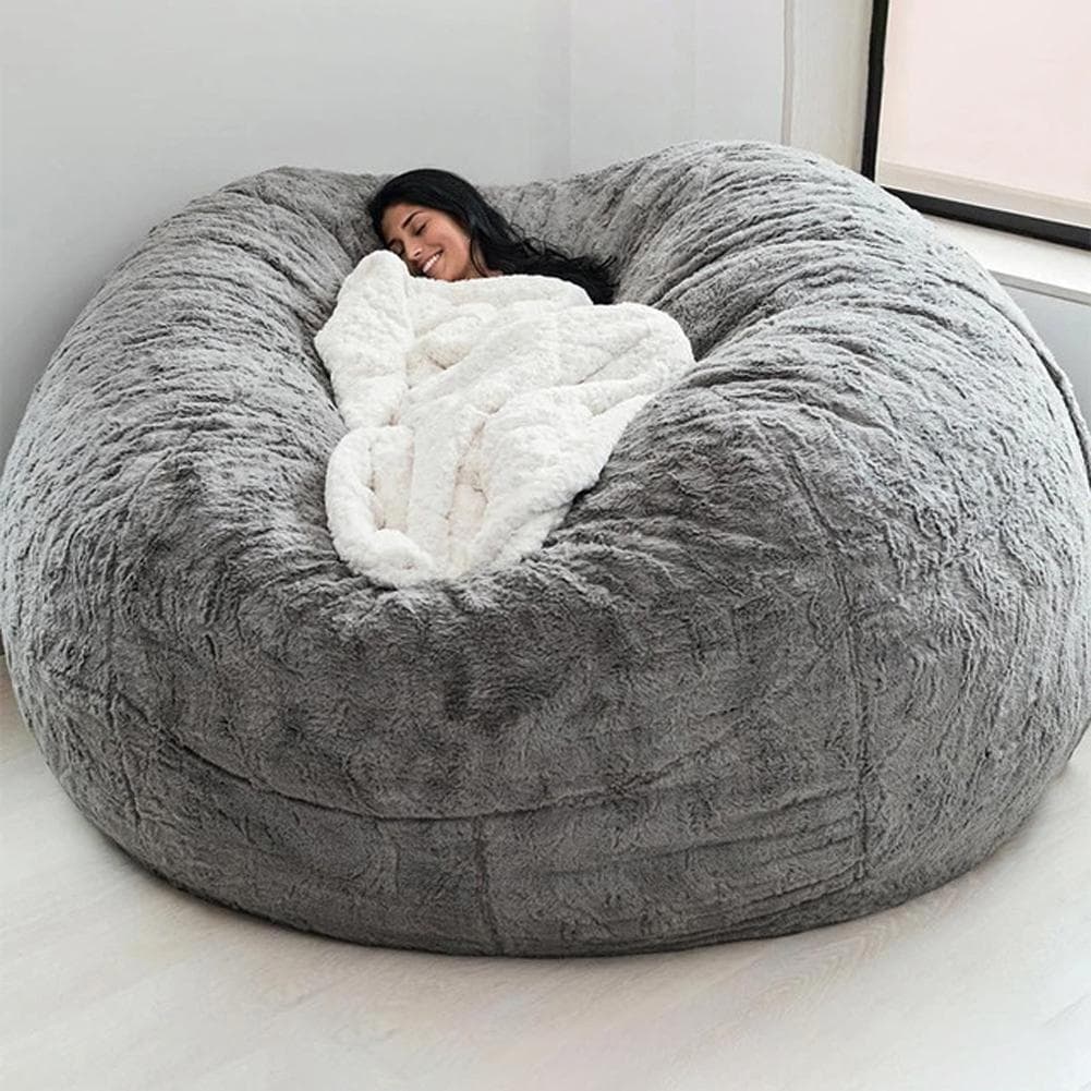 Home Sponge Bed Bean Bag Chair Cover Slipcover Double Bedroom Balcony Large Couch Round Soft Fluffy grey