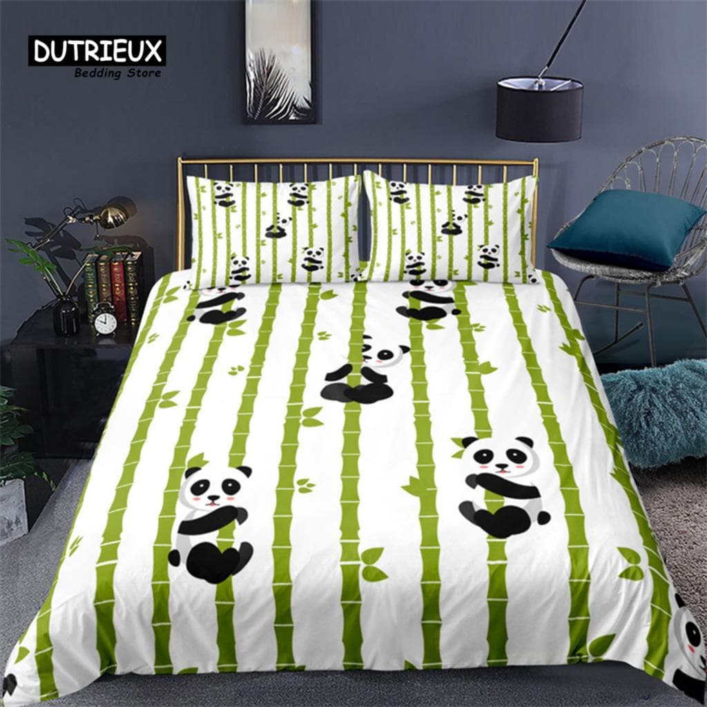 Cartoon Cute Panda Duvet Cover Twin For Boys Girls Kids Teens Soft Animal Theme Panda Bedding Set With Pillowcases Bedroom Decor AU Queen(210x210cm)