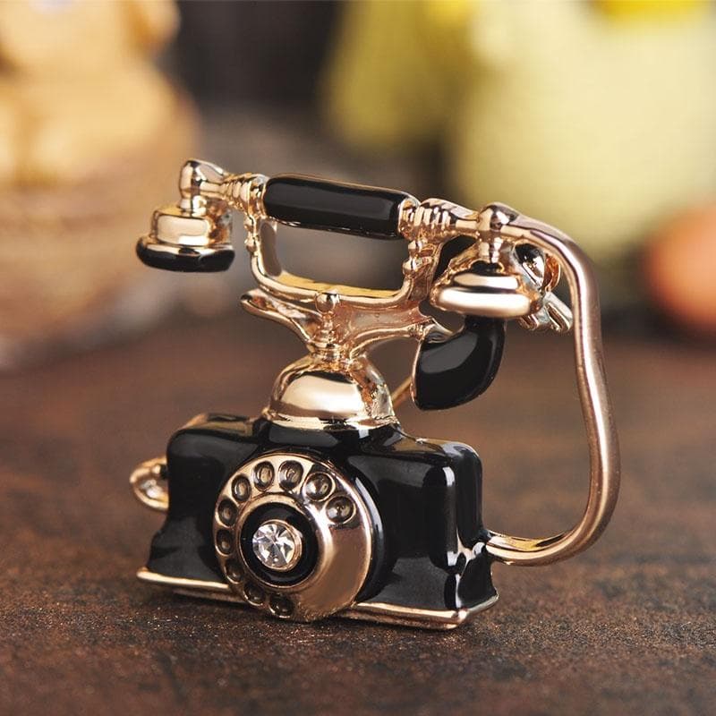 Reminiscent Vintage Telephone Landline Phone Brooch Mother Father Precious Gifts Souvenir Enamel Jewelry black