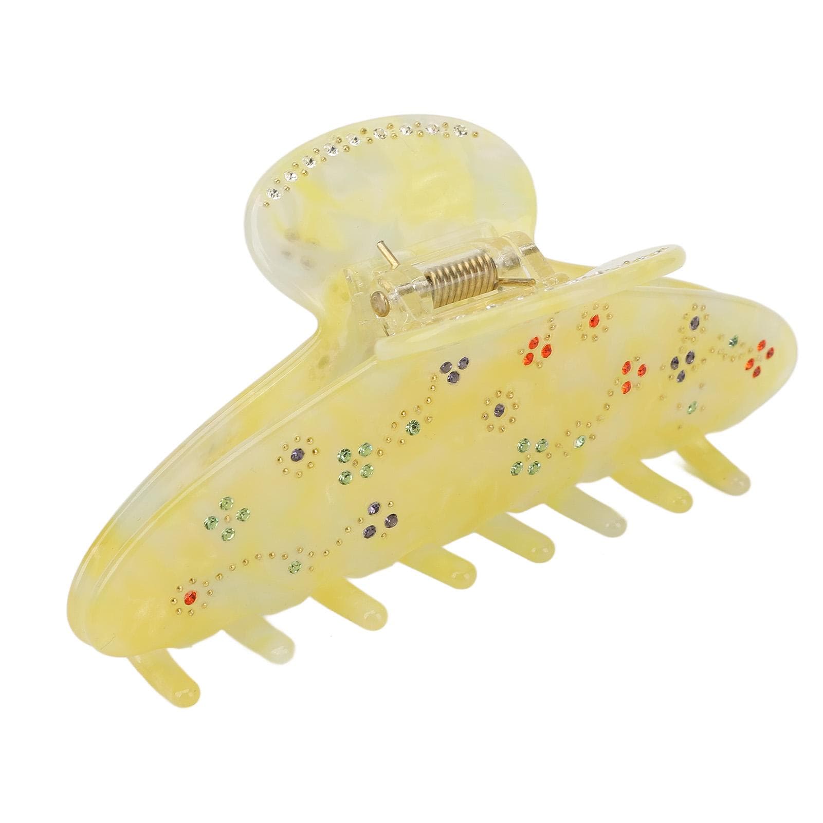 Retro Rhinestones Hair Claw Clip Women Girls Yellow Fashionable Strong Hold Jaw Clip for Thin Thick