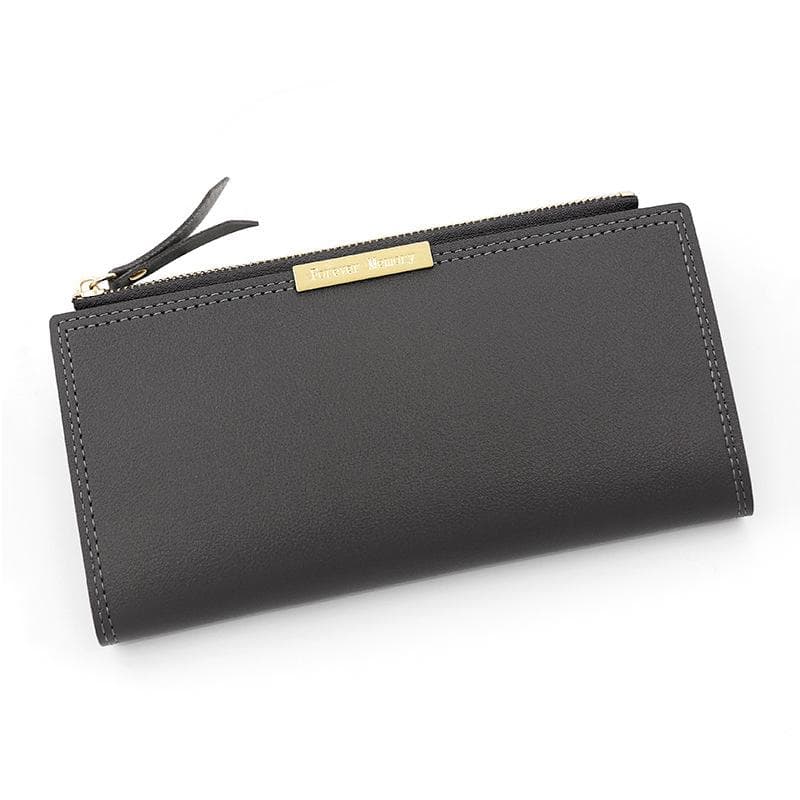 New Korean Style Ladies' Long Wallet with Multi-Card Slots and Zipper, Handbag and Crossbody Design grey
