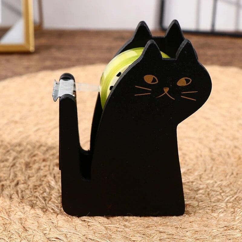 Vintage Wooden Tape Dispenser Cute Cartoon Cat Roller Tape Cutter Sealing Washi Tape Holder Manual Packing Tool Office Accessory black