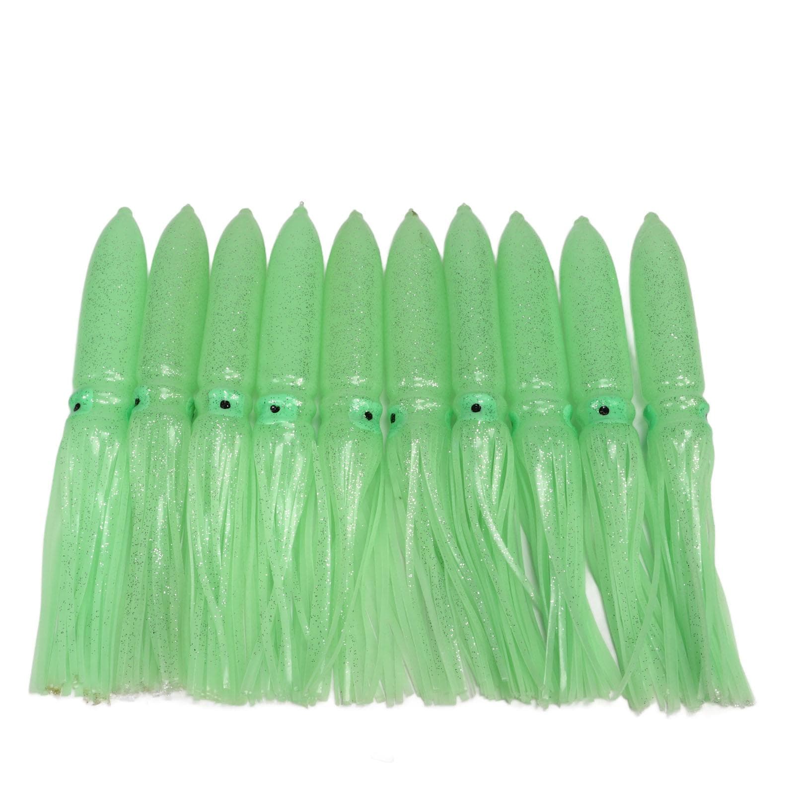 10 Pcs Squid Lure 30cm Silicone Lifelike Luminous Squid Skirt Fishing Bait with Hook Transparent green