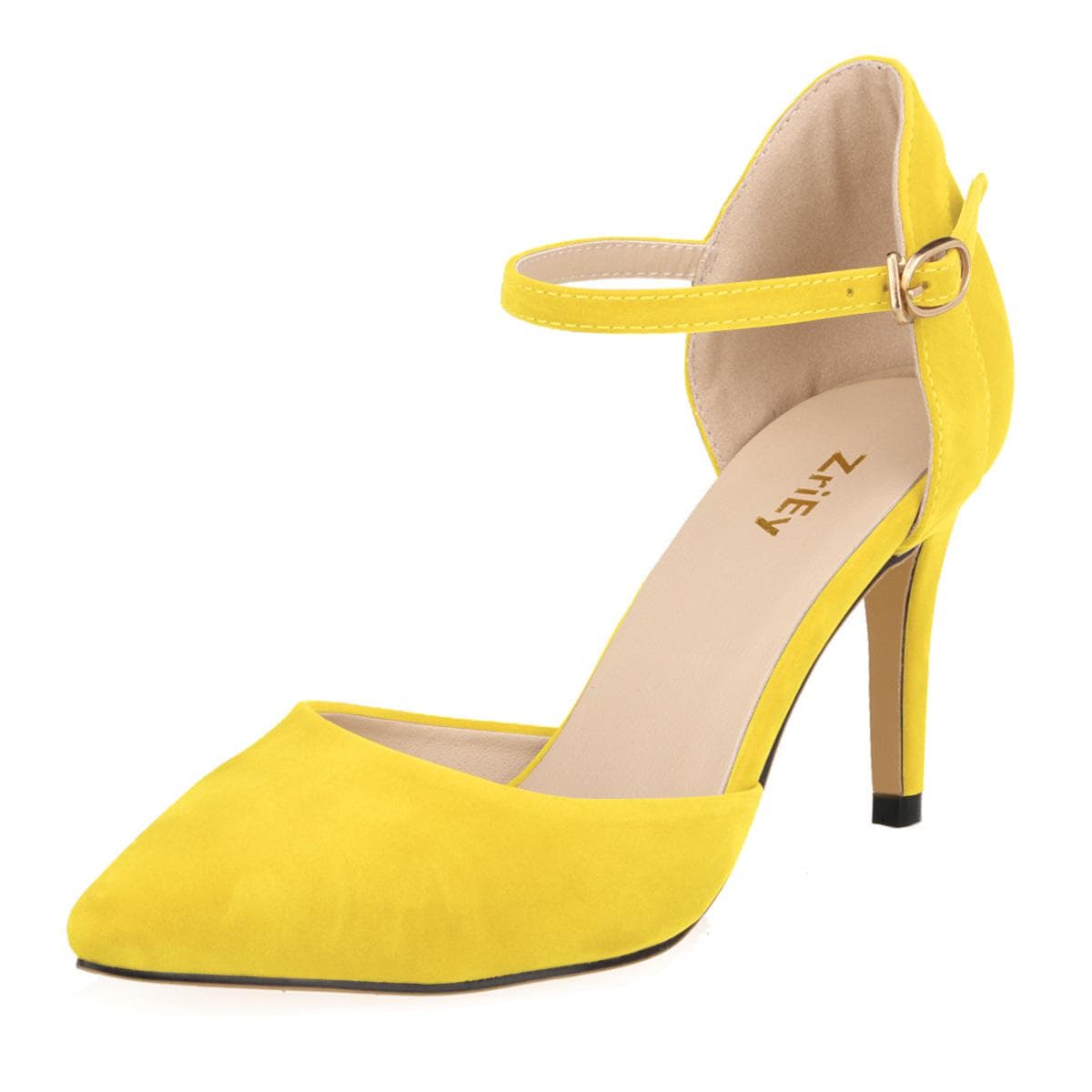 Women Shoes Lady Elegant Pumps Mid Heels Pointed Toe High Heels Sandals Ankle Strap Casual Footwear 37 yellow