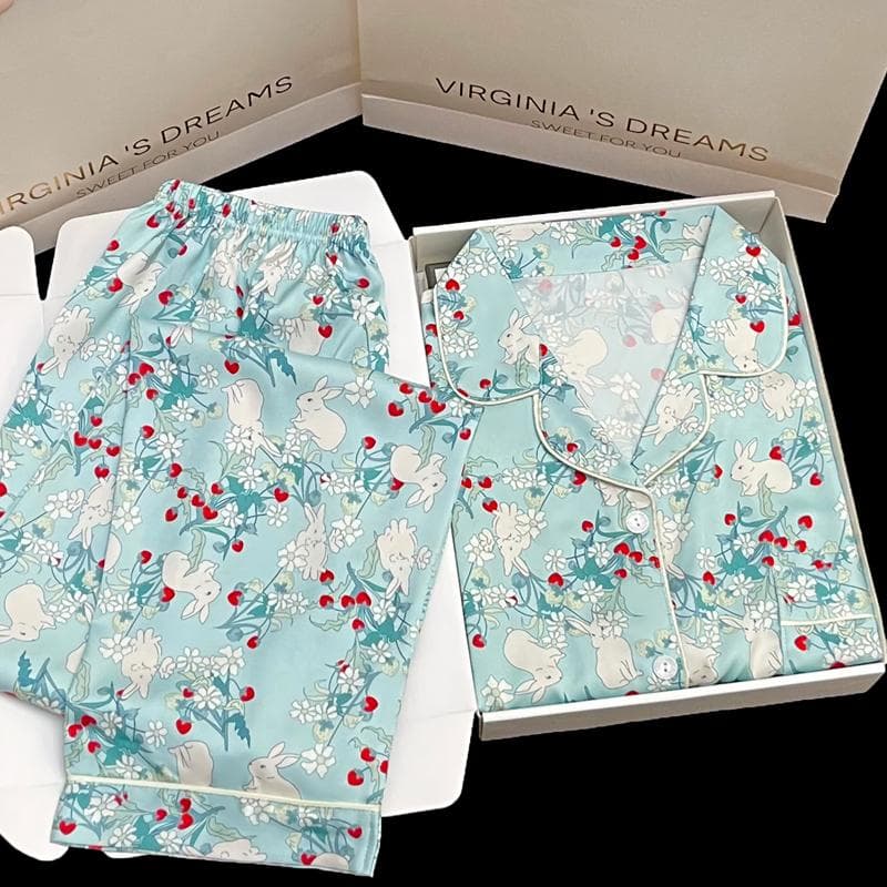 Summer Thin Cardigan Short Sleeve Long Pants Cardigan Design Aestheticism Casual Loose Home Furnishing Set Pajamas Women's New XXL