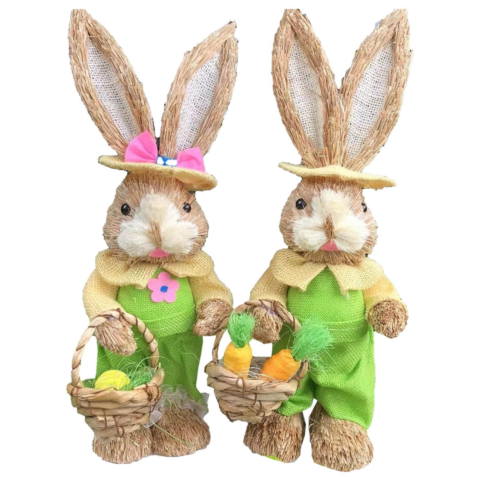 Straw Bunny Couple Cute Vintage Rabbit Ornament Handmade Straw Rabbit Figurine for Home Stage Store