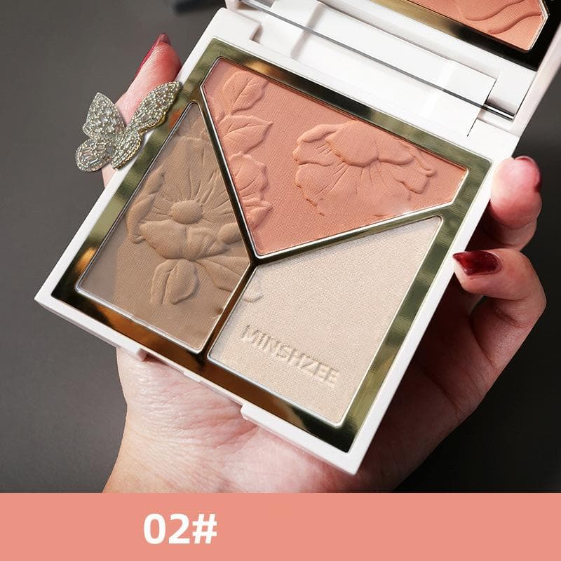 3 In 1 Highlighter Powder Palette Face High Gloss Shimmer Powder Highlighting repair disk flash powder matte nose shadow blush 02