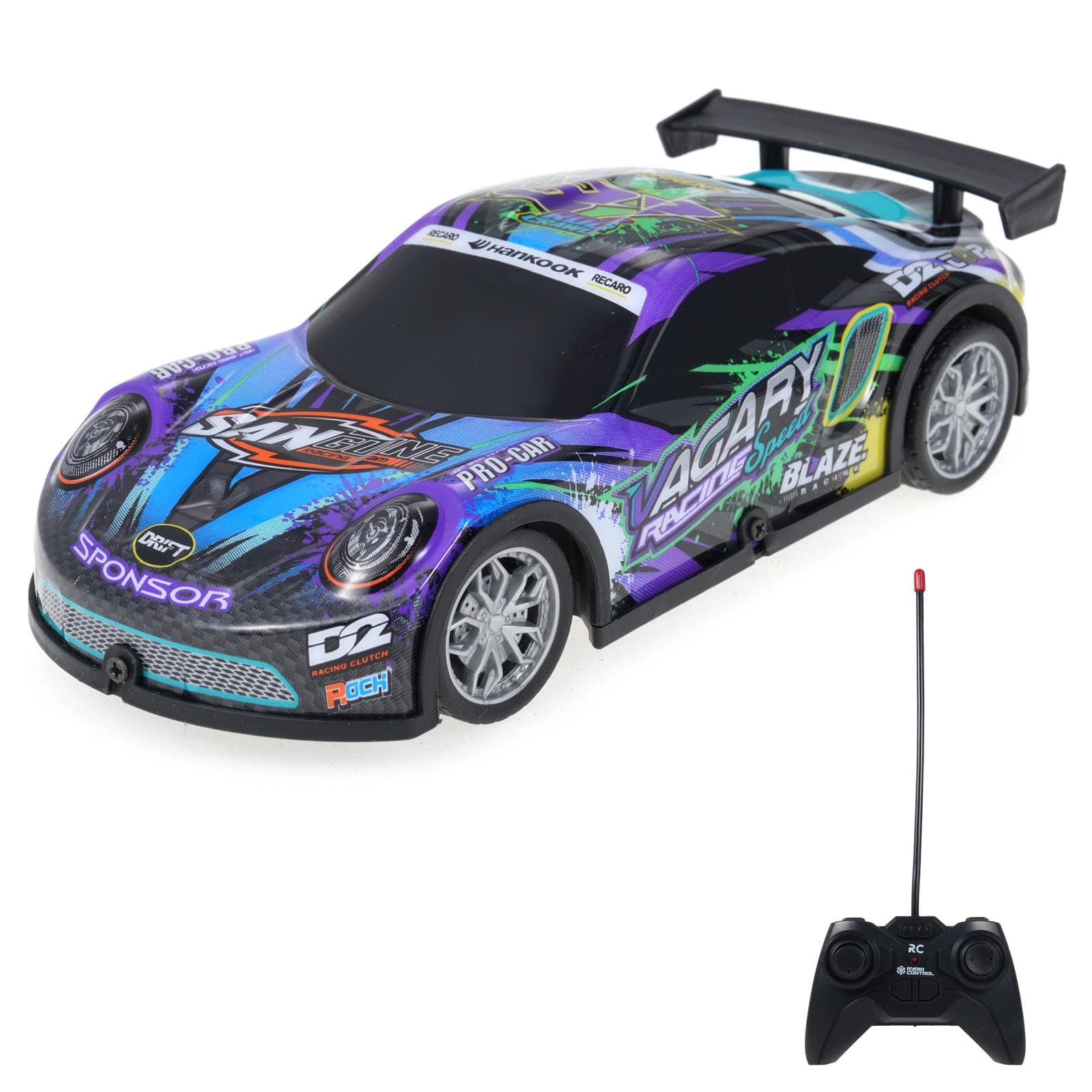 1:22 Scale Remote Control Car, Electric Spray Racing Vehicle with Lights 2 Rechargeable Batteries, 1 battery purple