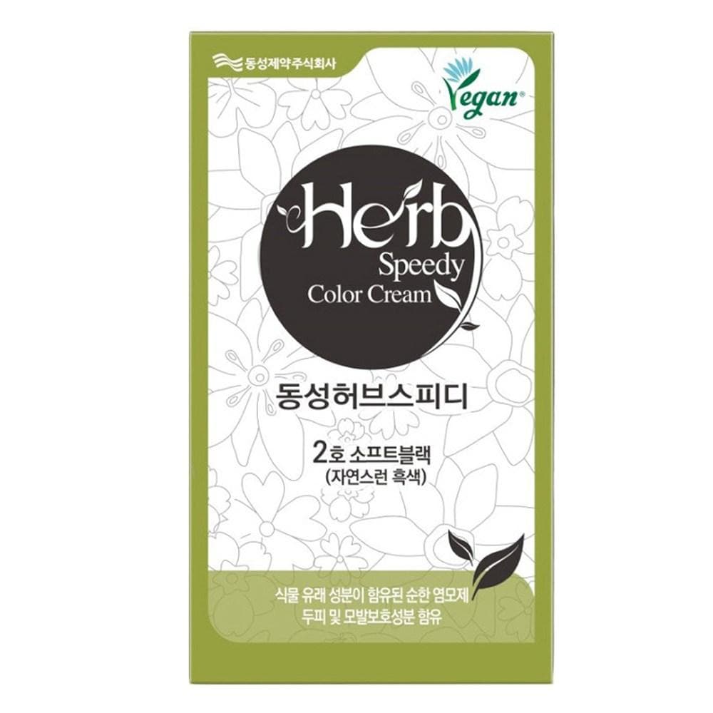 Dongseong Pharmaceutical Herb Speedy Color Cream Vegan Hair Dye, Soft Black, 1 pc.