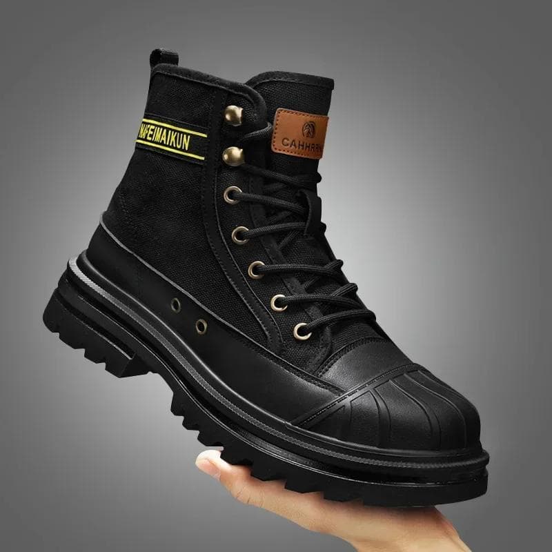 Fashion High Top Boots Men Leather Shoes Winter Motorcycle Boots Men Snow Boots For Men 43 black