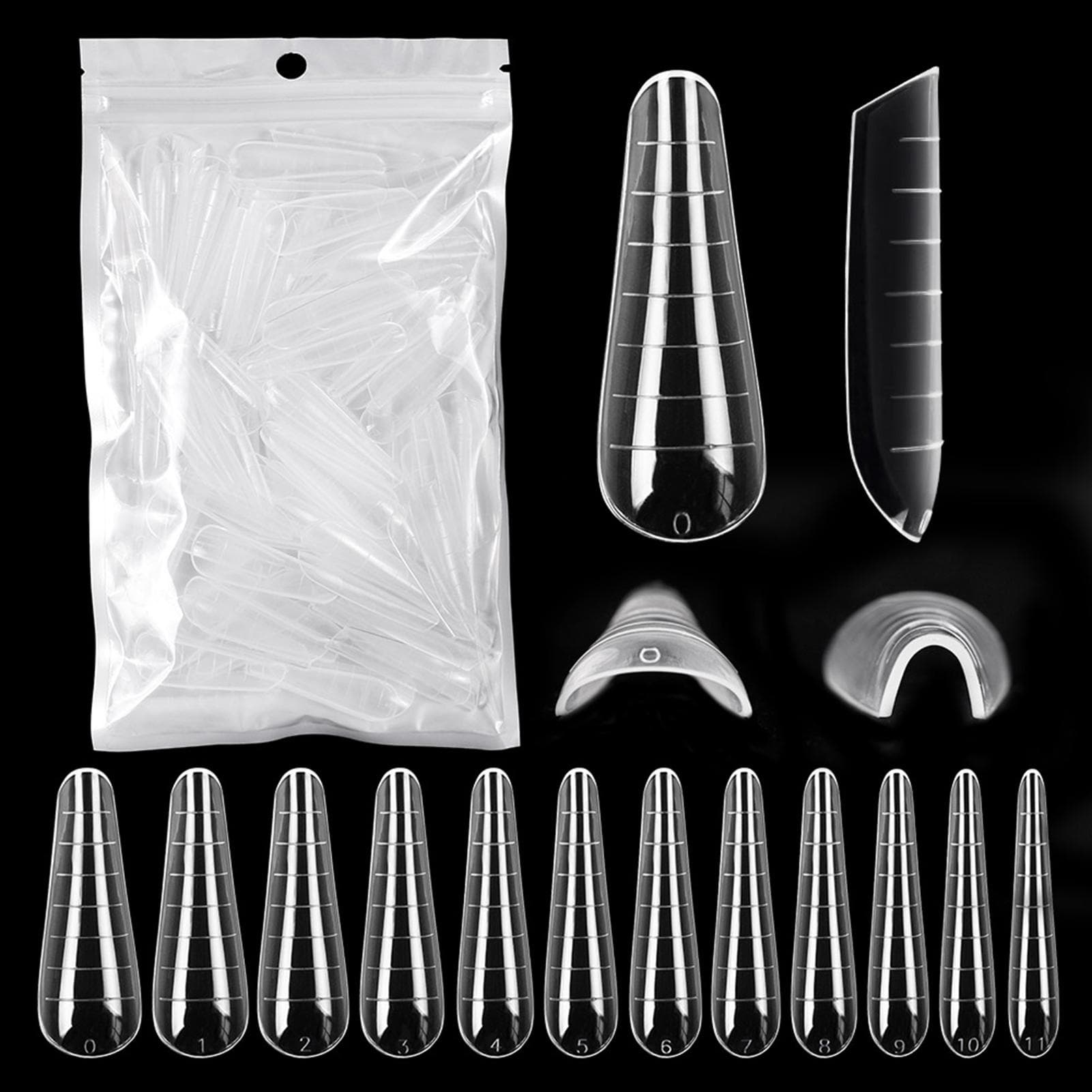 120Pcs Nail Tips with Scale Quick Extension Transparent False Nails Manicure Nail Building BENT51-03