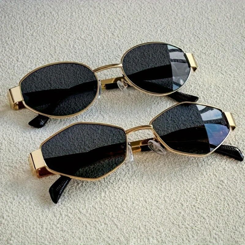 1 Pair Summer Women Fashion Glasses Retro Gold Frame Trendy Polygonal Round Frame Design
