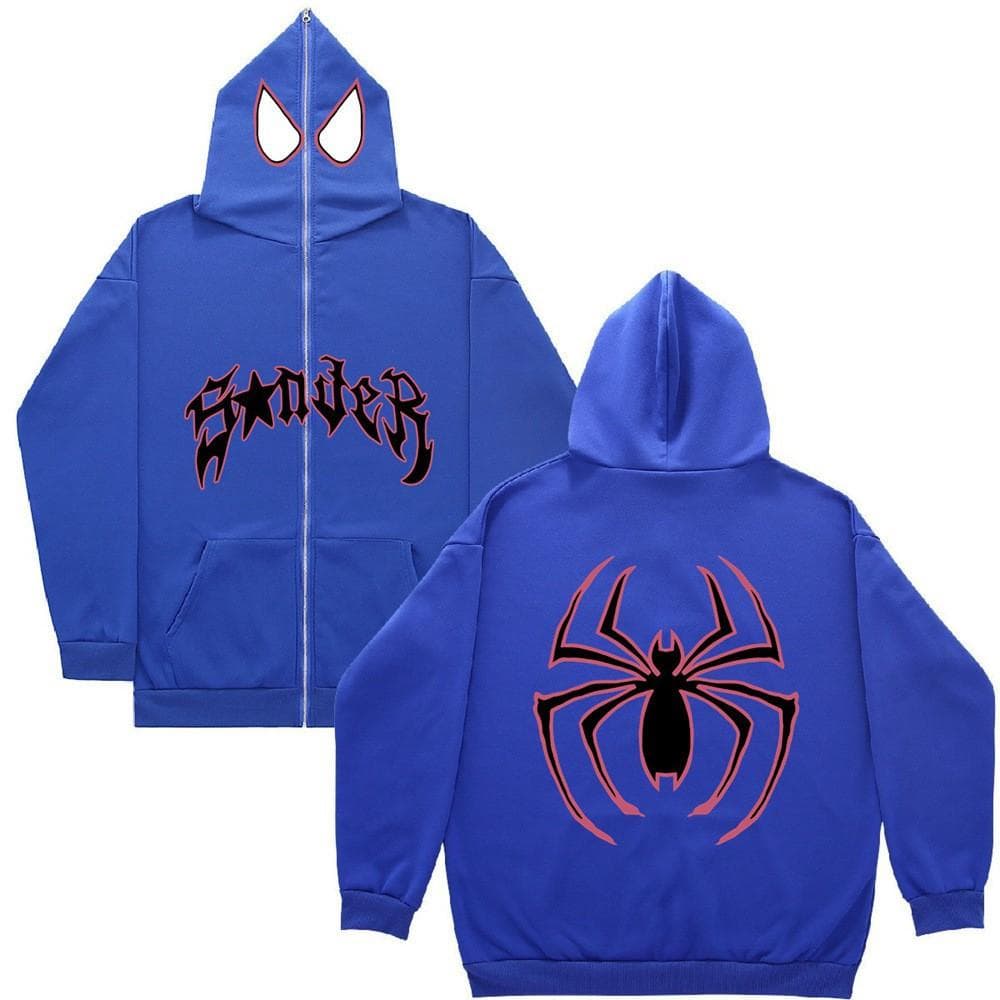 Y2k Women Spider Print Hoodies Women Hip Hop Zipper Long Sleeve Jacket Coats Autumn Winter Harajuku Casual Loose Hooded Sweatshirt L