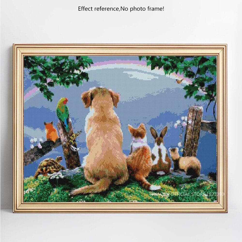 Diamond Painting Animal Watching Rainbow Rhinestone Mosaic Diamond Embroidery 20X30CM