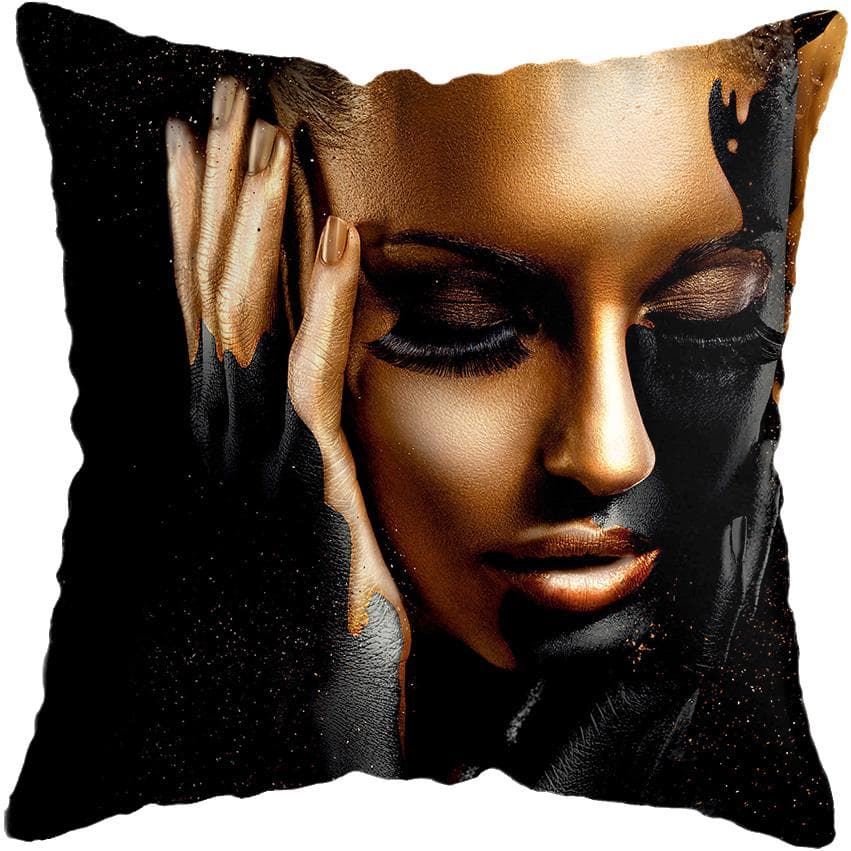 Modern Living Room Black Gold African Lady Woman Style Look Art Deco Sofa Pillowcase Cushion Cover 45x45cm